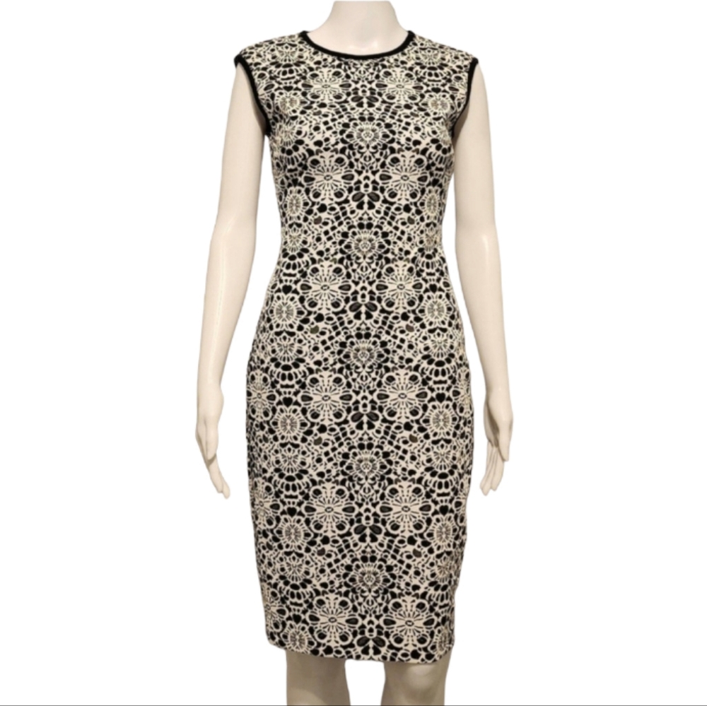 Textured Black and White Vintage Caché Dress - Size 2 - EUC - Picture 1 of 8